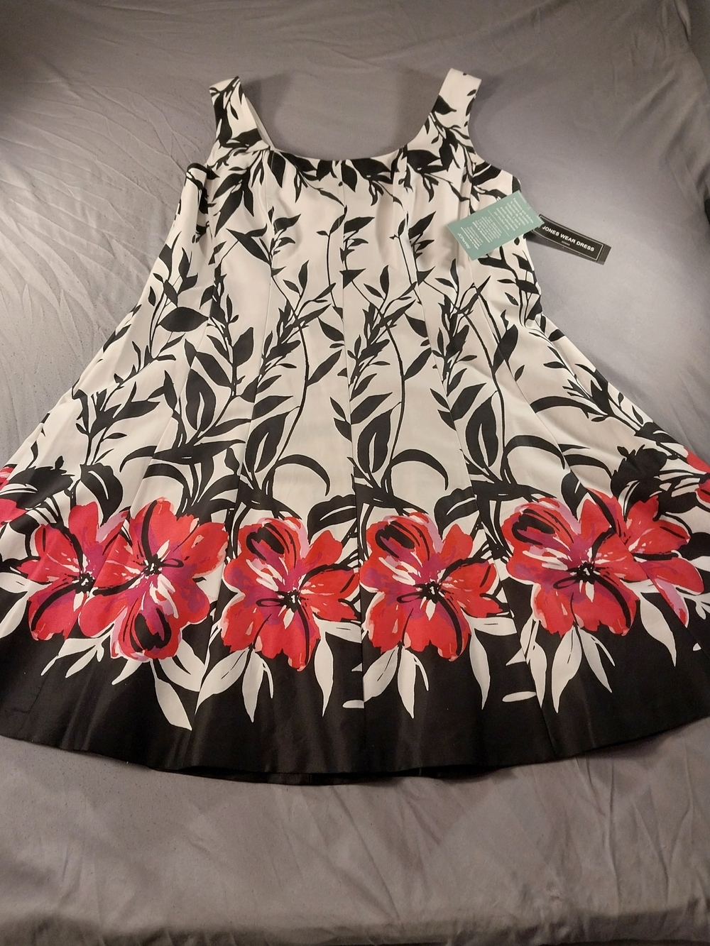 Jones Wear Floral Border A-Line Fit & Flare Dress #014